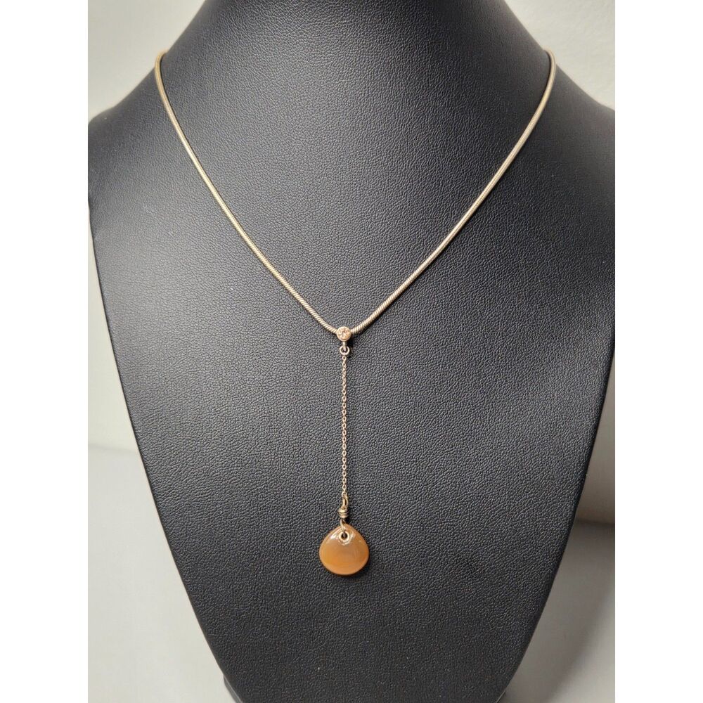 Kenneth Cole Necklace Single Rhinestone with Drop Brown Stone